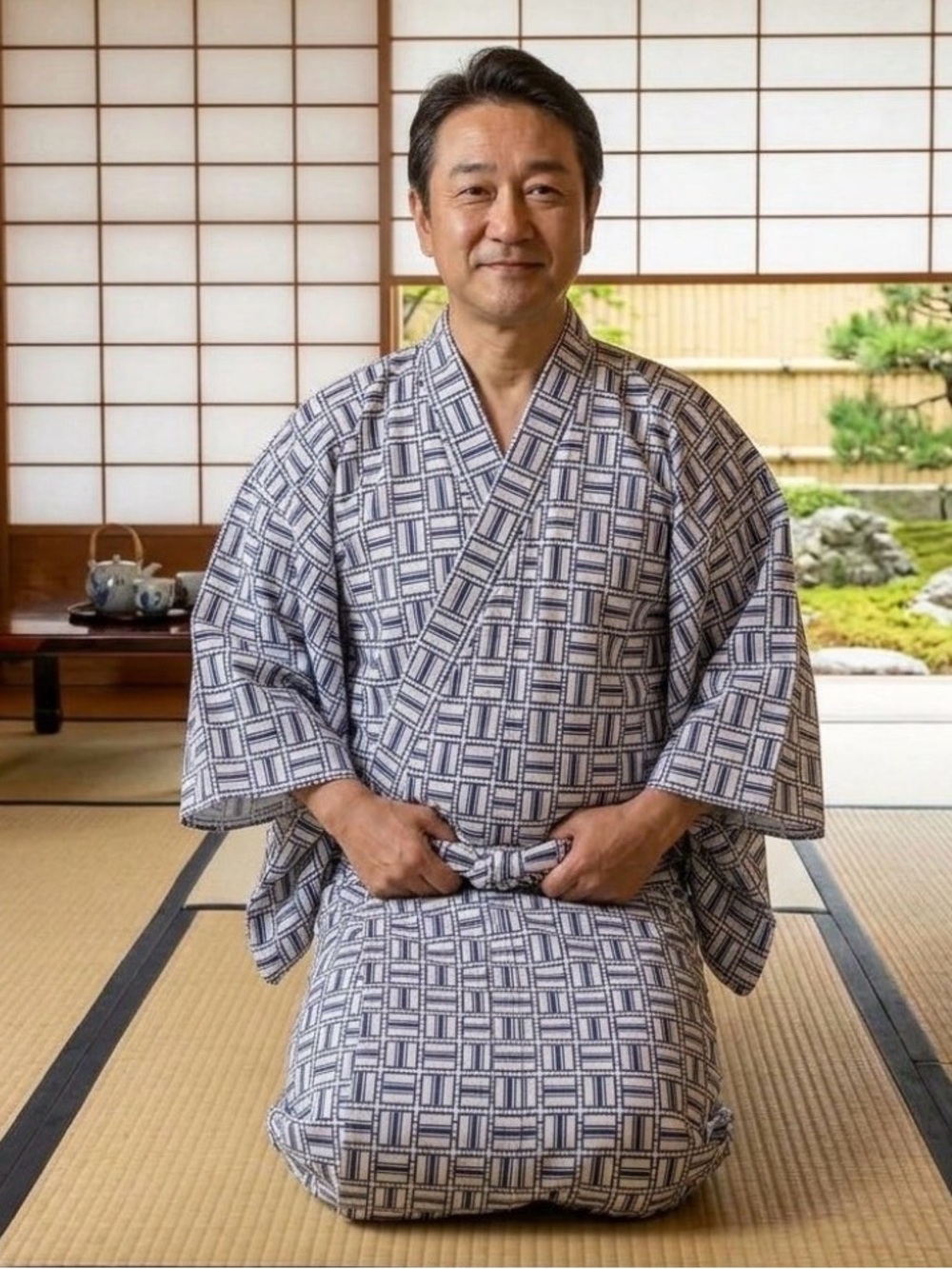 Authentic Yukata men’s robe in blue & white